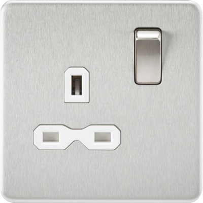 MLA Knightsbridge 13A 1 Gang DP Socket Brushed Chrome W/White Insert SFR7000BCW