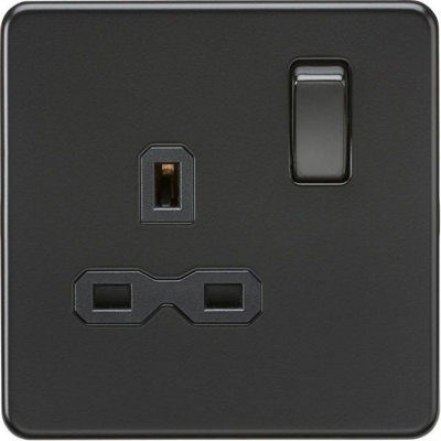 MLA Knightsbridge 13A 1 Gang DP Socket Matt Black W/Black Insert - SFR7000MBB