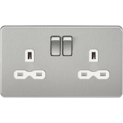 MLA Knightsbridge 13A 2 Gang DP Socket Brushed Chrome W/White Insert SFR9000BCW