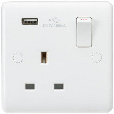 MLA Knightsbridge Curved Edge 13A 1 Gang Socket With USB Charger - CU9903