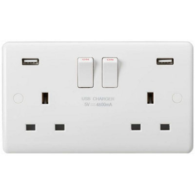 MLA Knightsbridge Curved Edge 13A 2 Gang DP Socket With Dual USB Charger CU9948