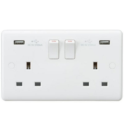 MLA Knightsbridge Curved Edge 13A 2 Gang Socket With Dual USB Charger - CU9904