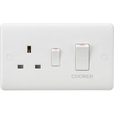 MLA Knightsbridge Curved Edge 45A DP Cooker Switch And 13A Socket (White Rocker)