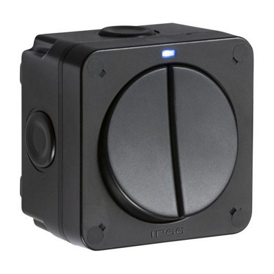 MLA Knightsbridge IP66 20AX Outdoor 2 Gang Sp 2-Way Switch- Black - OP3