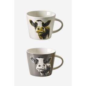 MM Sketch Moo Mugs Set Of 2 - Charcoal & White