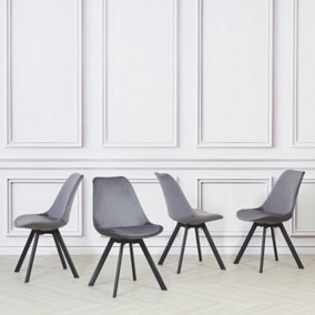 Mmilo Tulip Style Dining Chair (Pack of 4) - Velvet - L47 x W58 x H82 cm - Light Grey