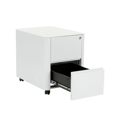 MMT 2 Drawer White Curved Metal Under Desk Mobile Pedestal Unit Filing ...