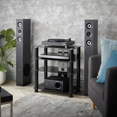 MMT 4 Shelf Hi-Fi Stand Black Glass AV Rack 650mm Tall