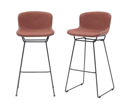 MMT Bar Stools Set of 2, Tan PU Leather, Sleigh Legs & Retro Style for Breakfast Bar, 47.5x50.5x99.5 cm (Tan)