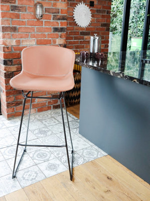 MMT Bar Stools Set of 2, Tan PU Leather, Sleigh Legs & Retro Style for ...