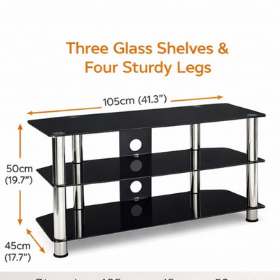 MMT Black Glass TV Stand 3 Shelf 1050mm Unit for 32 to 50" TVs