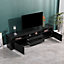 MMT Furniture Black Modern TV Stand Cabinet Gloss Matt Unit with LED Lights -with Drawer for up to 90 inch TV's 200cm