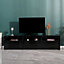 MMT Furniture Black Modern TV Stand Cabinet Gloss Matt Unit with LED Lights -with Drawer for up to 90 inch TV's 200cm
