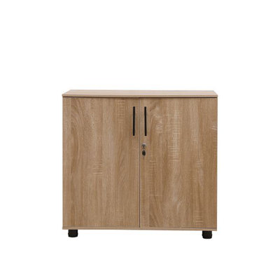 MMT Office Storage Cabinet 2 Door Locking Wooden Cupboard - Sonoma Oak