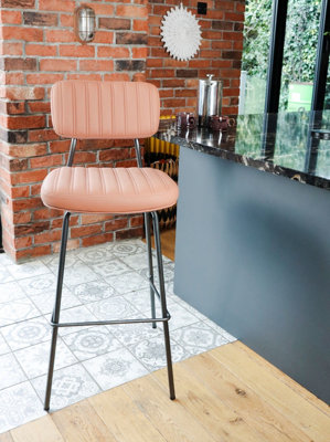 MMT PU Leather Bar Stools Set of 2, Grey/Tan with Steel Frame, Retro ...