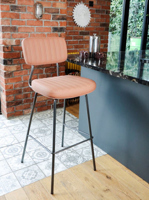 MMT PU Leather Bar Stools Set of 2, Grey/Tan with Steel Frame, Retro ...