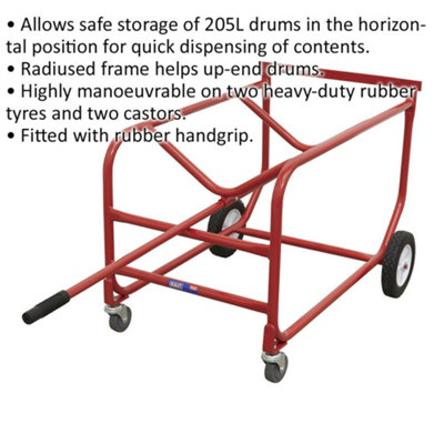 Mobile 205L Drum Stillage - Heavy Duty Tyres & Castors - Horizontal Drum Storage