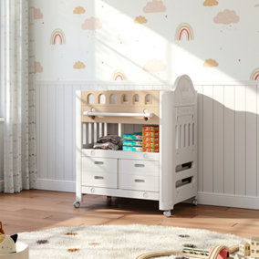 Mobile Baby Changing Table with 4 Drawers and 1 Storage Shelf Changing Station with Adjustable Height