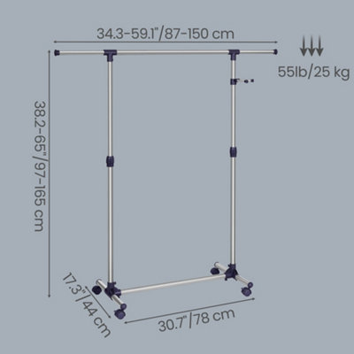 Mobile Clothes Rack with Casters, Rolling Clothing Rack, Height ...