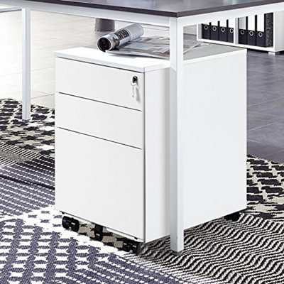 Mobile File Cabinet, 3 Drawers, 5 Wheels, Lockable A4 Storage, Metal Pedestal with Keys