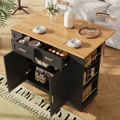 Mobile Kitchen Island Cart w/ 2 Drawers, Foldable Worktop & Storage ...