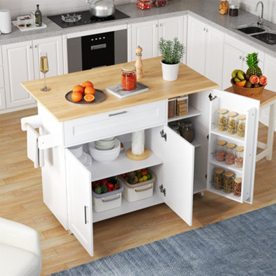 Mobile Kitchen Island with Foldable Oak-Effect Countertop and Storage ...