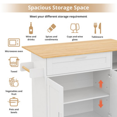 Mobile Kitchen Island with Foldable Oak-Effect Countertop and Storage ...