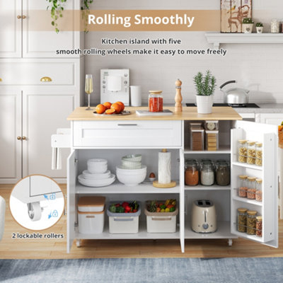 Mobile Kitchen Island with Foldable Oak-Effect Countertop and Storage ...