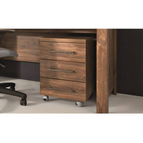 Mobile Pedestal 3 Drawer Unit Castors Cabinet Home Office Medium Oak Effect Gent