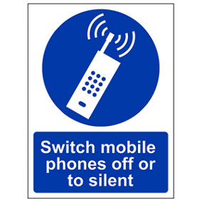 Mobile Phones Off Or Silent Sign - 1mm Rigid Plastic - 200x300mm (x3)