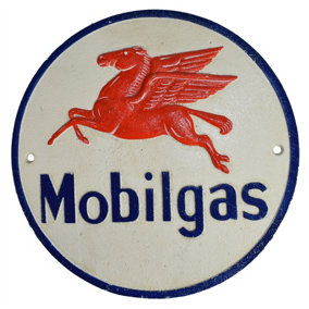 Mobilgas Fuel Round Cast Iron Sign Plaque Wall Garage Petrol Workshop Shop
