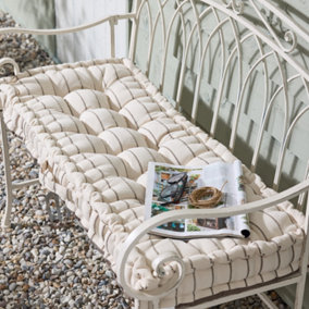 Mocha Cotton French Stripe Indoor Outdoor Garden Bench Cushion