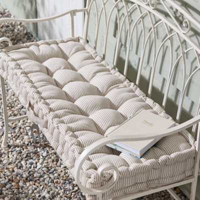 Mocha Cotton Ticking Stripe Indoor Outdoor Garden Bench Pad Cushion (L)112cm x (W)44cm