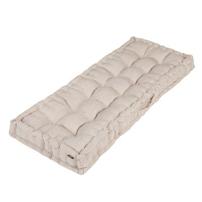 Mocha Cotton Ticking Stripe Indoor Outdoor Garden Bench Pad Cushion (L)112cm x (W)44cm