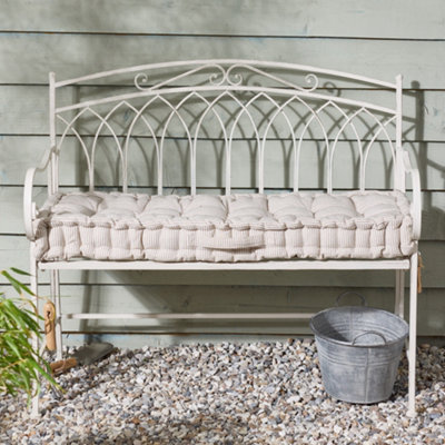 Mocha Cotton Ticking Stripe Indoor Outdoor Garden Bench Pad Cushion (L)112cm x (W)44cm