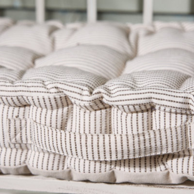Mocha Cotton Ticking Stripe Indoor Outdoor Garden Bench Pad Cushion (L)112cm x (W)44cm
