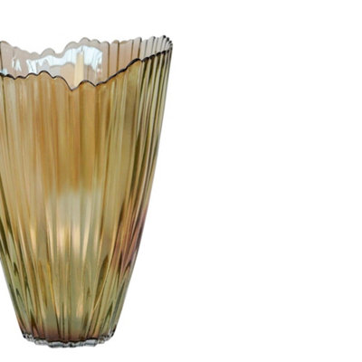 Mocha Rippled Glass Vase H25Cm W14.5Cm