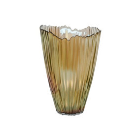 Mocha Rippled Glass Vase H30Cm W20.5Cm
