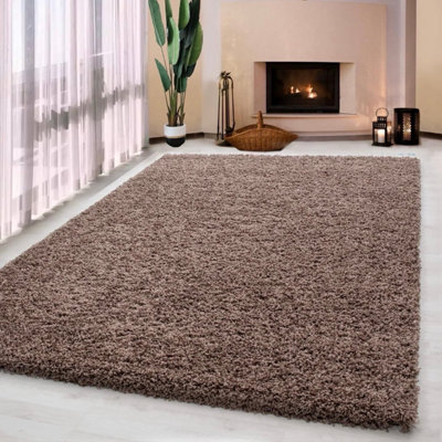 Mocha Shaggy Rug 120 x 170 cm 5cm Deep Pile Soft Floor Carpet Modern ...