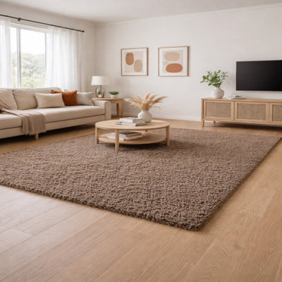 Mocha Shaggy Rug (160 x 230 )cm Thick 5cm Pile Soft Carpet for