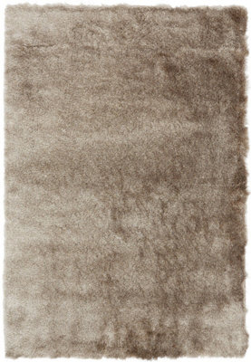 Mocha Super Soft Shaggy Handmade Modern Plain Sparkle Easy to Clean Rug For Dining Room Bedroom Living Room-160cm X 230cm