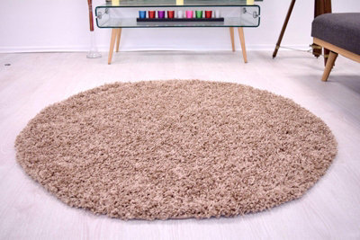 Mocha Thick Shaggy Circle Rug - California - 120cm