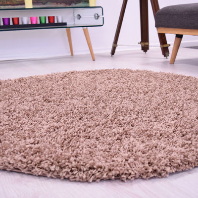 Mocha Thick Shaggy Circle Rug - California - 120cm