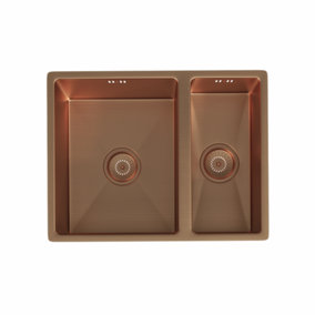 Mockeln - 1.5 Bowl Stainless Steel Kitchen Sink - Inset or Undermounted - Copper Finish - 555mm x 440mm x 200mm