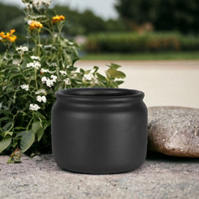 Moda Ceramic Black Jar Plant Pot. H11 cm