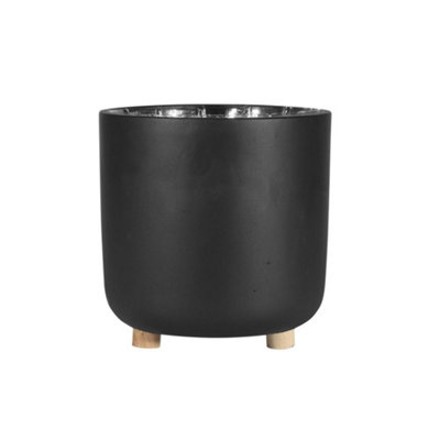 Moda Ceramic Black Plant Pot on Feet. H14cm