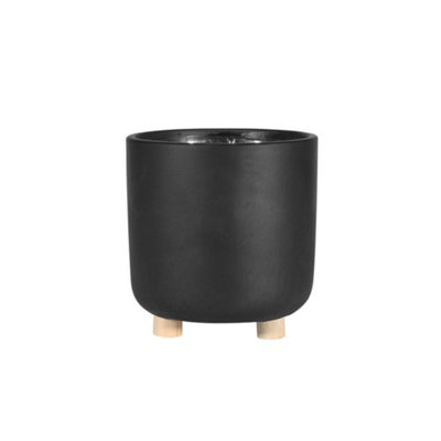 Moda Large Ceramic Black Plant Pot on Feet H13cm