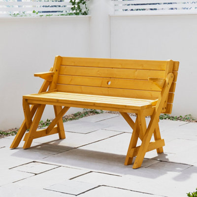 Wood folding garden picnic table store and bench 2 in 1