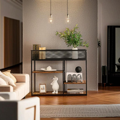 Modcraft 4-Tier Industrial Console Table with Wire Basket