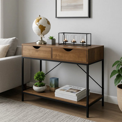 MODCRAFT Console Table with 2 Drawers and Wooden Shelf
